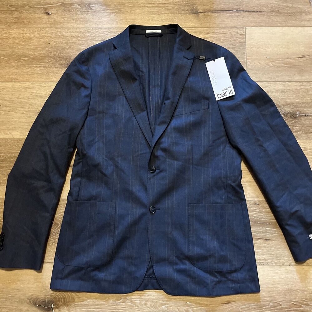 Bar III Navy Pinstripe Sport Coat Blazer